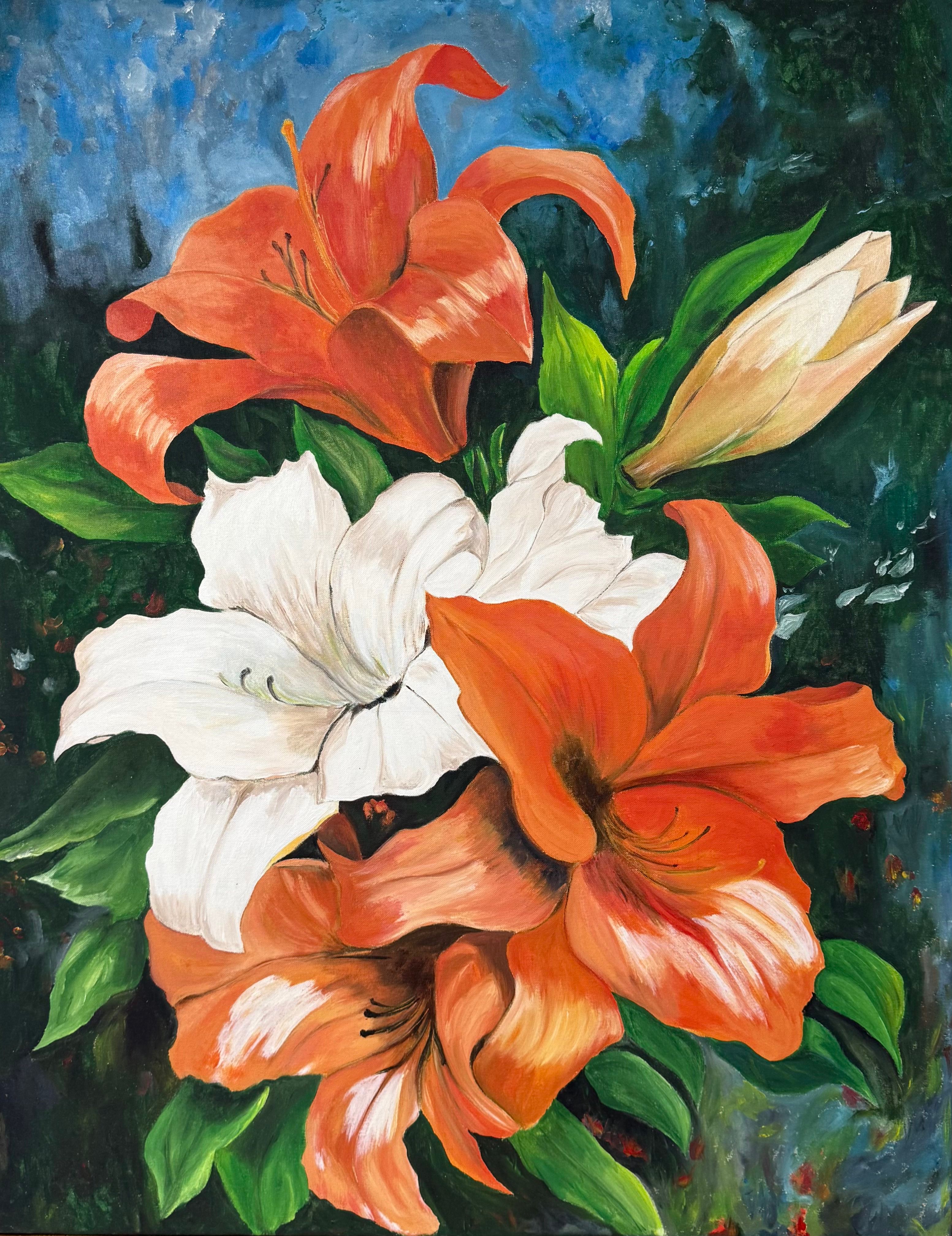 Lilies at Dusk — Acrylic